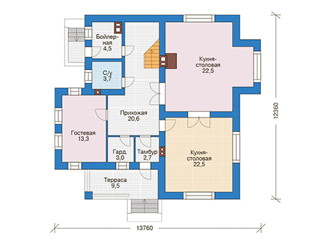 Планировка первого этажа :: Проект дома из кирпича 73-58