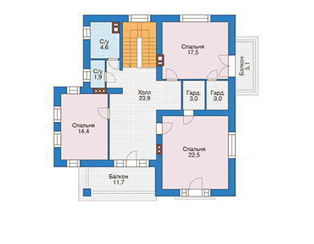 Планировка второго этажа :: Проект дома из кирпича 73-58