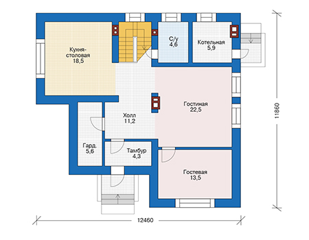 Планировка первого этажа :: Проект дома из кирпича 73-69