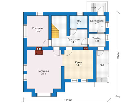 Планировка первого этажа :: Проект дома из кирпича 73-86