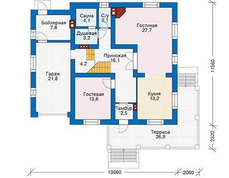 Планировка первого этажа :: Проект дома из кирпича 74-23