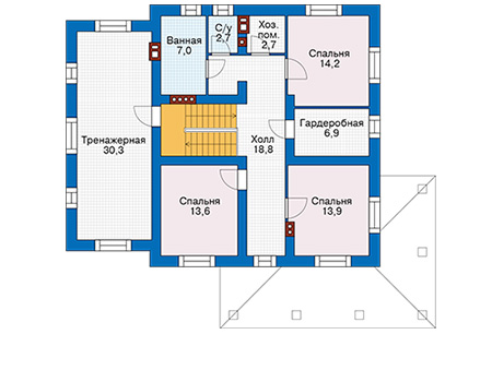 Планировка второго этажа :: Проект дома из кирпича 74-23