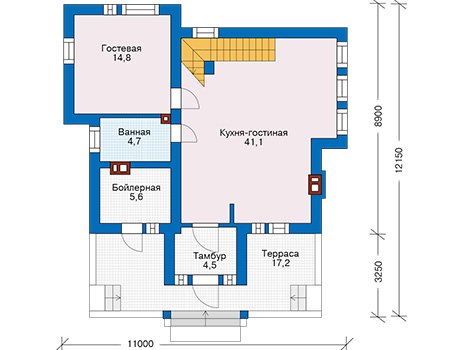 Планировка первого этажа :: Проект дома из кирпича 74-32