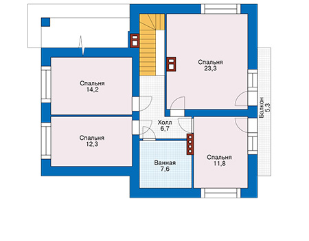 Планировка мансардного этажа :: Проект дома из кирпича 74-44