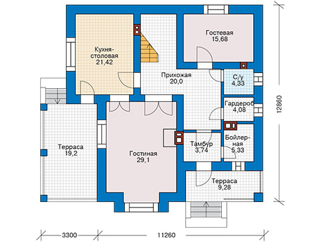 Планировка первого этажа :: Проект дома из кирпича 74-50