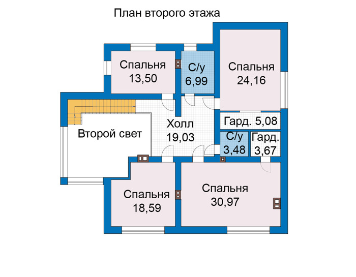 Планировка второго этажа :: Проект дома из кирпича 74-66