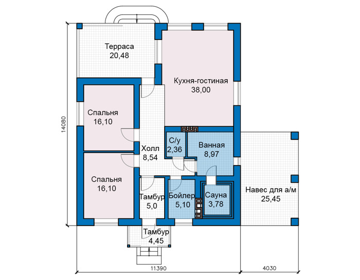Планировка первого этажа :: Проект дома из кирпича 74-71