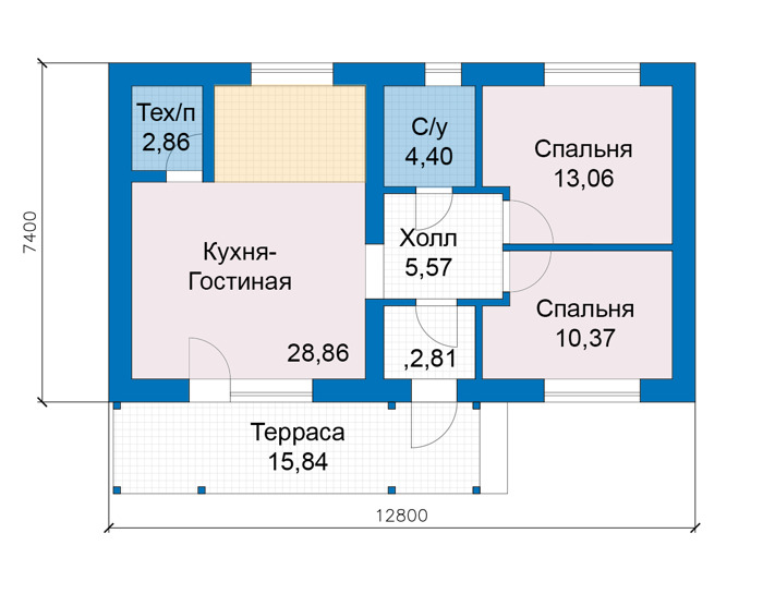 Планировка первого этажа :: Проект дома из кирпича 74-73