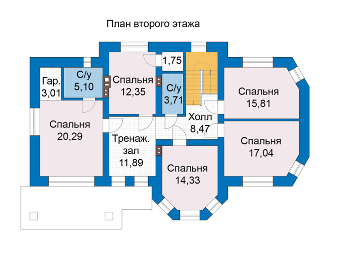 Планировка второго этажа :: Проект дома из кирпича 74-74