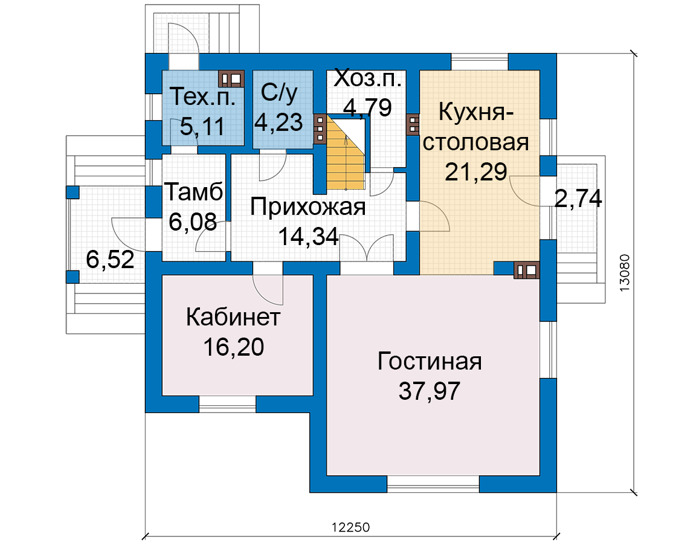 Планировка первого этажа :: Проект дома из кирпича 74-75