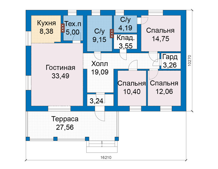 Планировка первого этажа :: Проект дома из кирпича 74-76