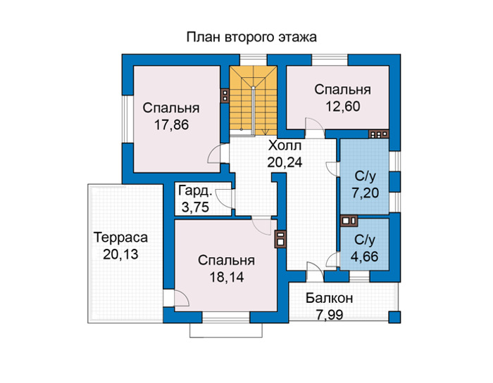 Планировка второго этажа :: Проект дома из кирпича 74-77