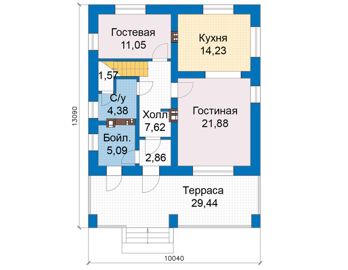 Планировка первого этажа :: Проект дома из кирпича 74-79