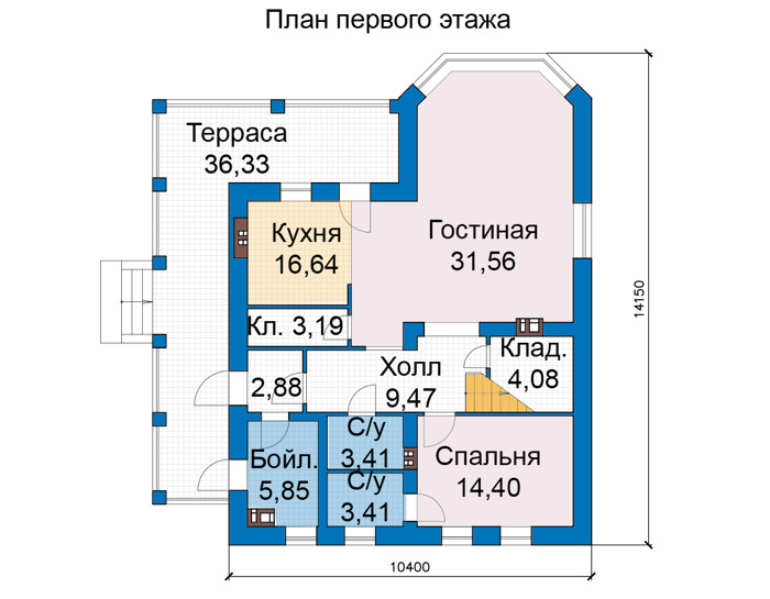 Планировка первого этажа :: Проект дома из кирпича 74-85