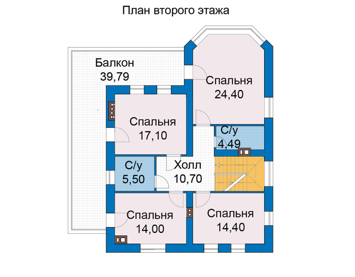 Планировка второго этажа :: Проект дома из кирпича 74-85