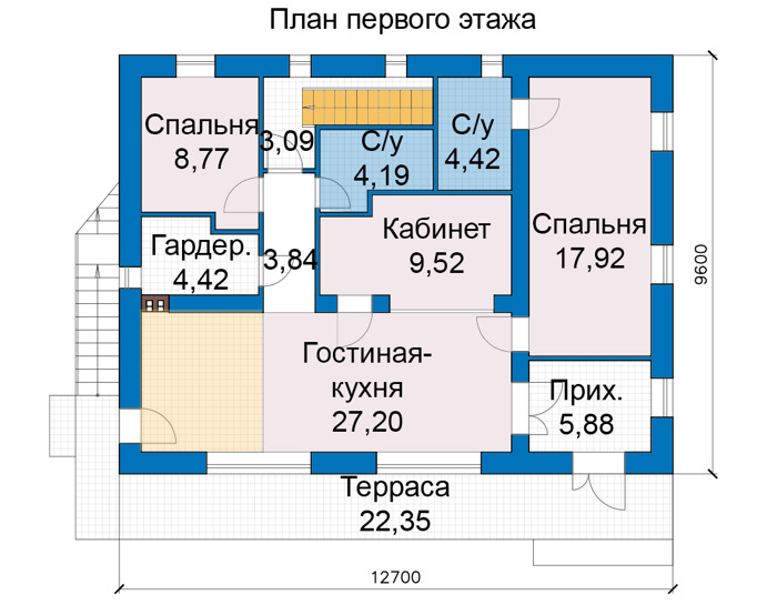 Планировка первого этажа :: Проект дома из кирпича 74-87