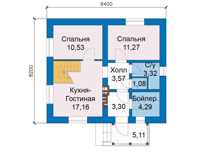 Планировка первого этажа :: Проект дома из кирпича 74-92