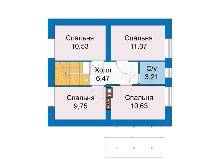 Планировка мансардного этажа :: Проект дома из кирпича 74-92