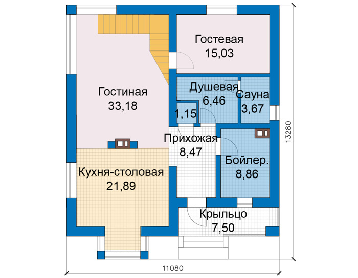 Планировка первого этажа :: Проект дома из кирпича 75-25