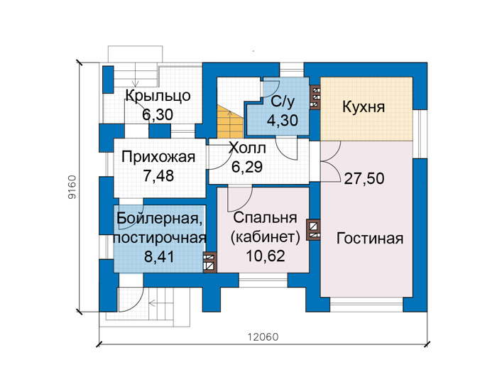 Планировка первого этажа :: Проект дома из кирпича 75-26