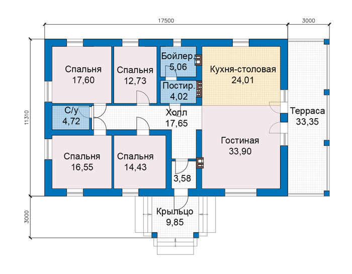 Планировка первого этажа :: Проект дома из кирпича 75-27