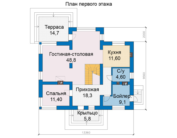 Планировка первого этажа :: Проект дома из кирпича 75-58