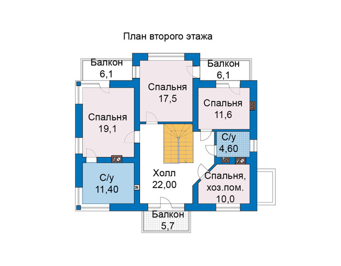 Планировка второго этажа :: Проект дома из кирпича 75-58