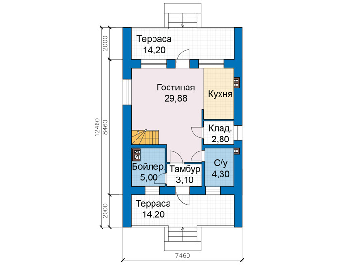 Планировка первого этажа :: Проект дома из кирпича 75-60