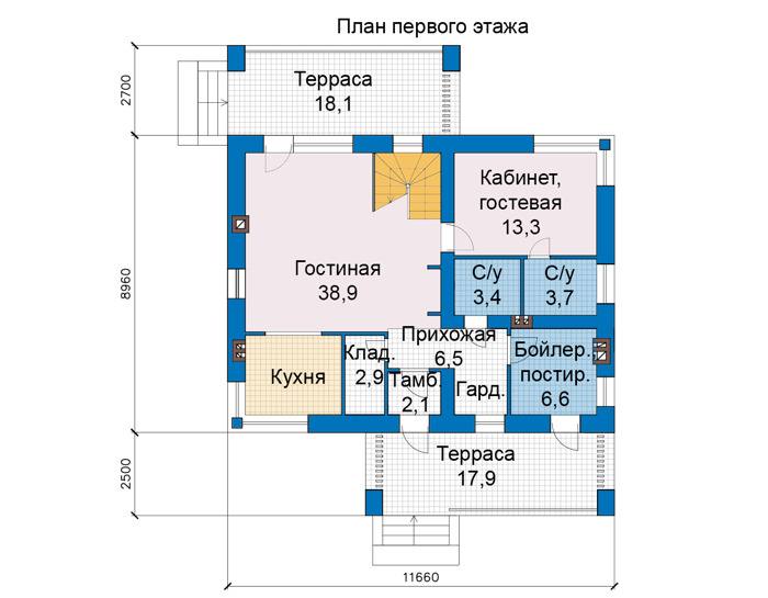 Планировка первого этажа :: Проект дома из кирпича 75-67