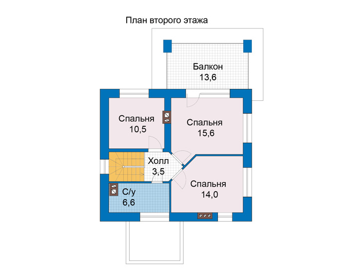 Планировка второго этажа :: Проект дома из кирпича 75-71