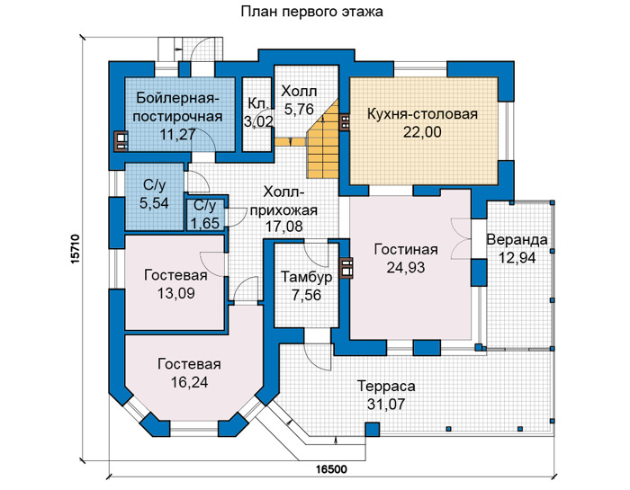 Планировка первого этажа :: Проект дома из кирпича 75-72