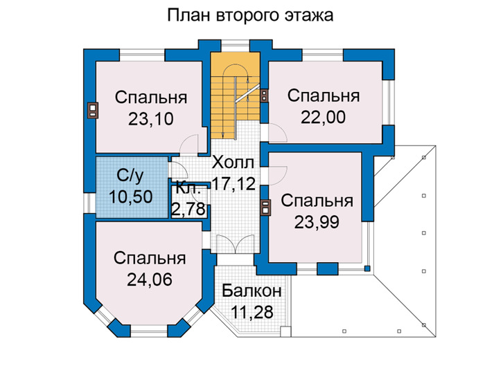 Планировка второго этажа :: Проект дома из кирпича 75-72