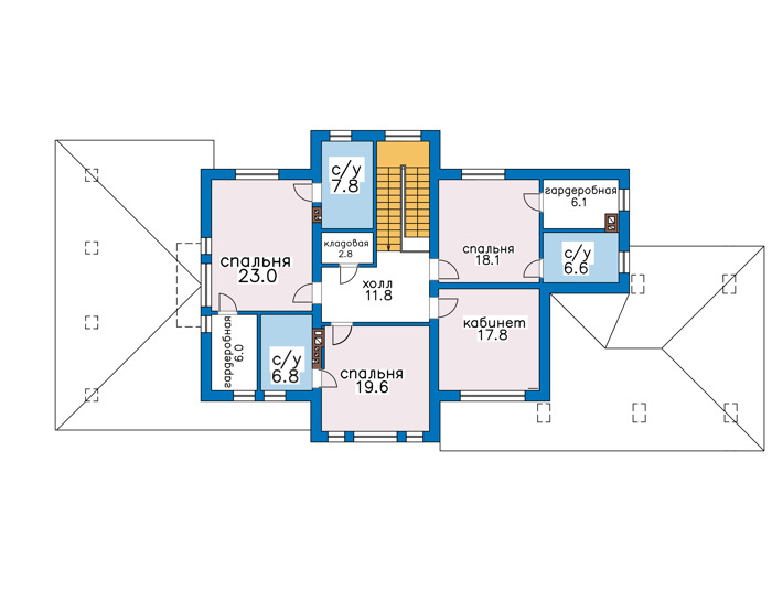 Планировка второго этажа :: Проект дома из кирпича 75-75