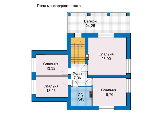 Планировка мансардного этажа :: Проект дома из кирпича 75-76