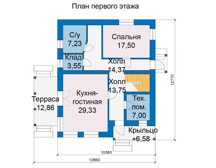 Планировка первого этажа :: Проект дома из кирпича 75-77