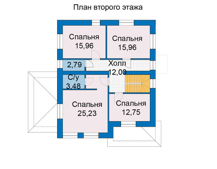 Планировка второго этажа :: Проект дома из кирпича 75-77