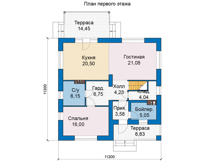 Планировка первого этажа :: Проект дома из кирпича 75-78