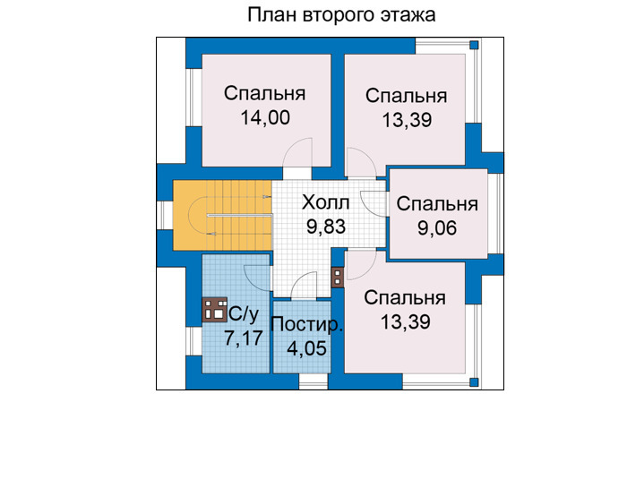 Планировка второго этажа :: Проект дома из кирпича 75-90