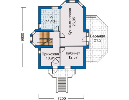 Планировка первого этажа :: Проект дома из газобетона 80-02