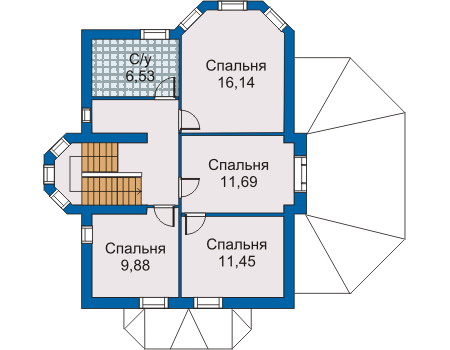 Планировка второго этажа :: Проект дома из газобетона 80-02