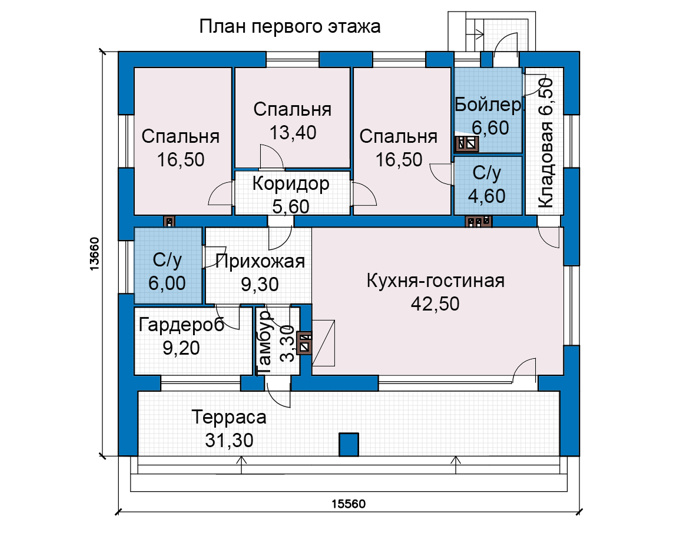 Планировка первого этажа :: Проект дома из газобетона 80-33