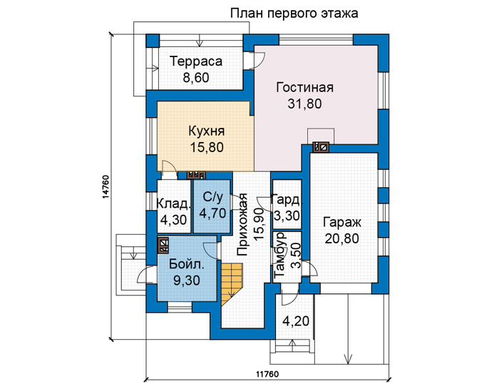 Планировка первого этажа :: Проект дома из газобетона 80-51