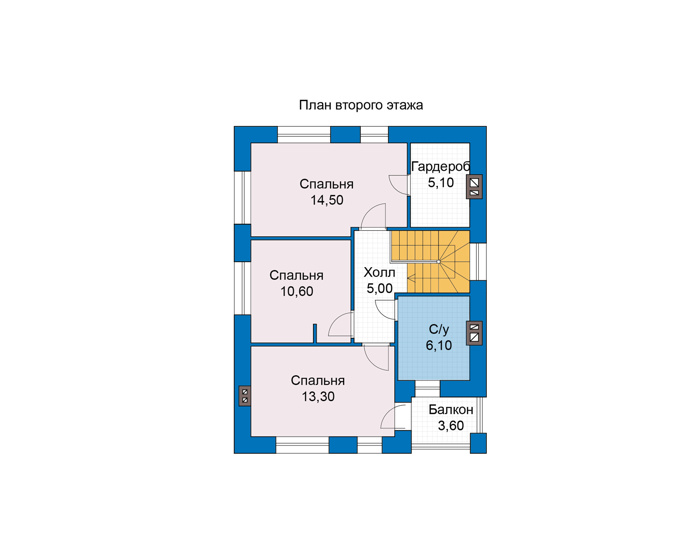 Планировка второго этажа :: Проект дома из газобетона 80-58