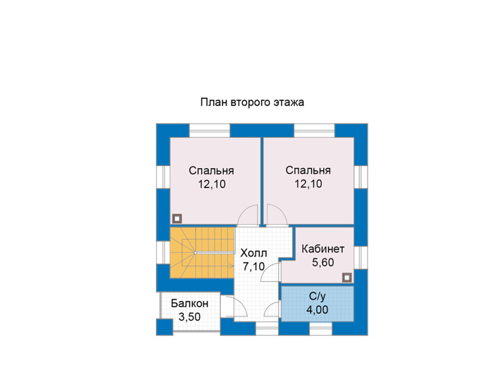 Планировка второго этажа :: Проект дома из газобетона 80-59