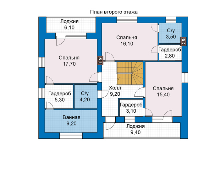 Планировка второго этажа :: Проект дома из газобетона 80-62