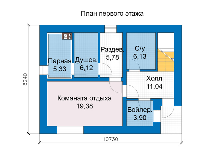 Планировка первого этажа :: Проект дома из газобетона 80-64