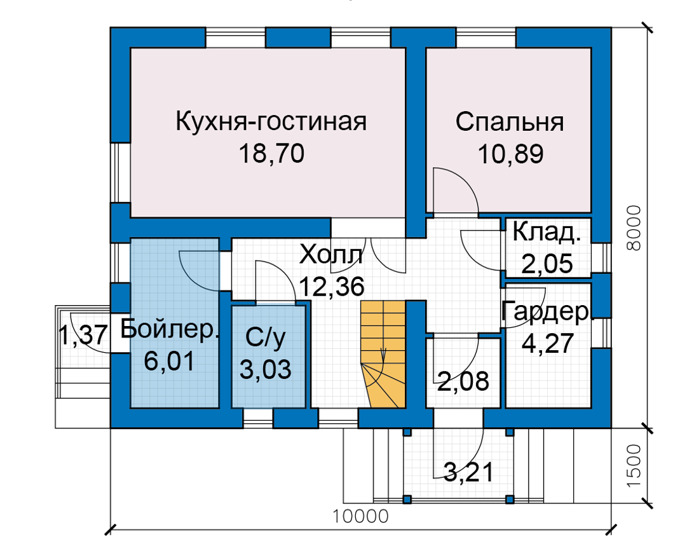 Планировка первого этажа :: Проект дома из газобетона 80-77