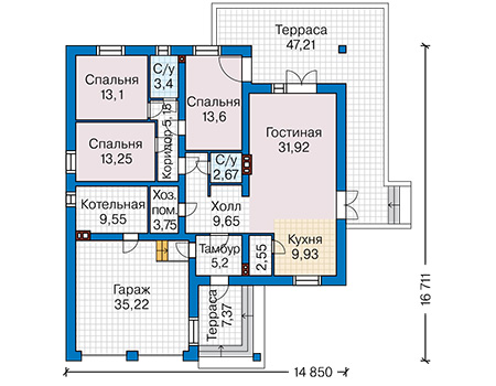 Планировка первого этажа :: Проект дома из газобетона 81-03