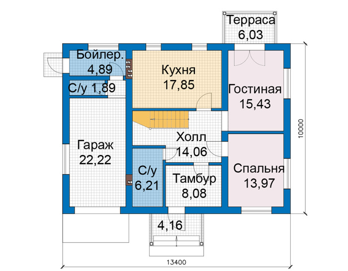 Планировка первого этажа :: Проект дома из газобетона 81-24