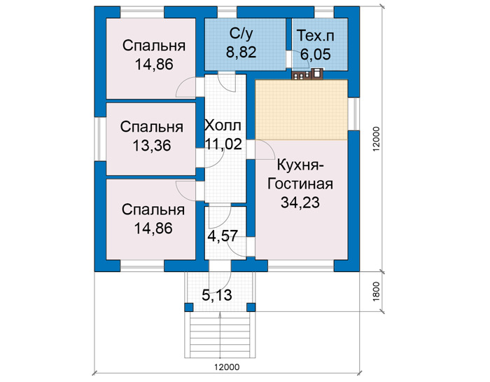 Планировка первого этажа :: Проект дома из газобетона 81-37